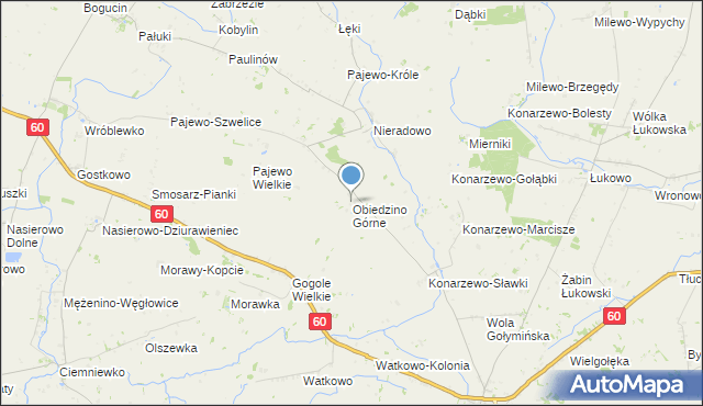 mapa Obiedzino Górne, Obiedzino Górne na mapie Targeo